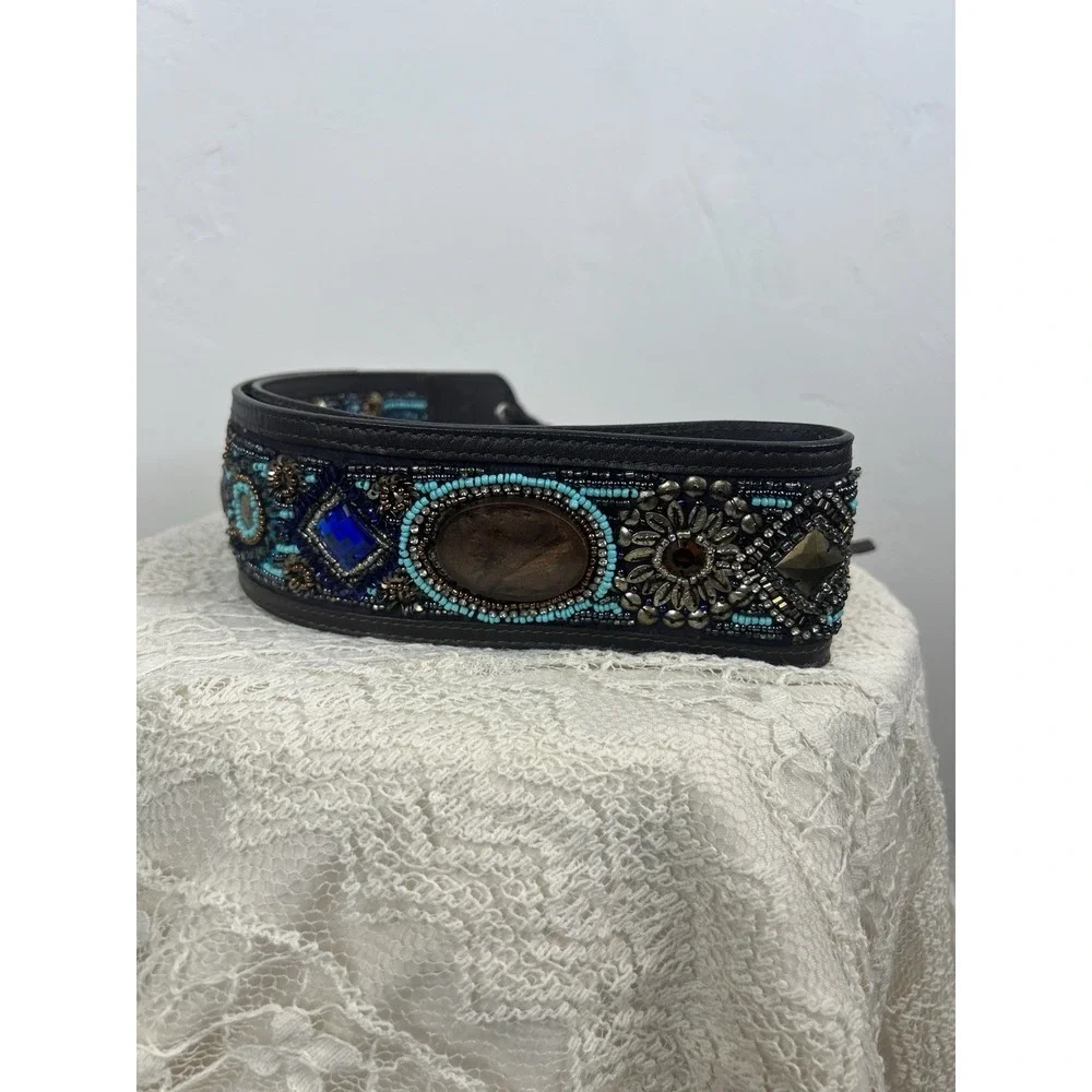 Beaded Faux Leather Embellished Fringe Tie Belt Southwestern Boho Festival OS